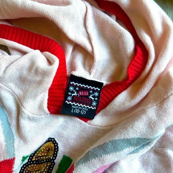 Hooded Holiday Sweater Girls Unicorn Christmas Top Large 10/12 - Picture 5 of 5
